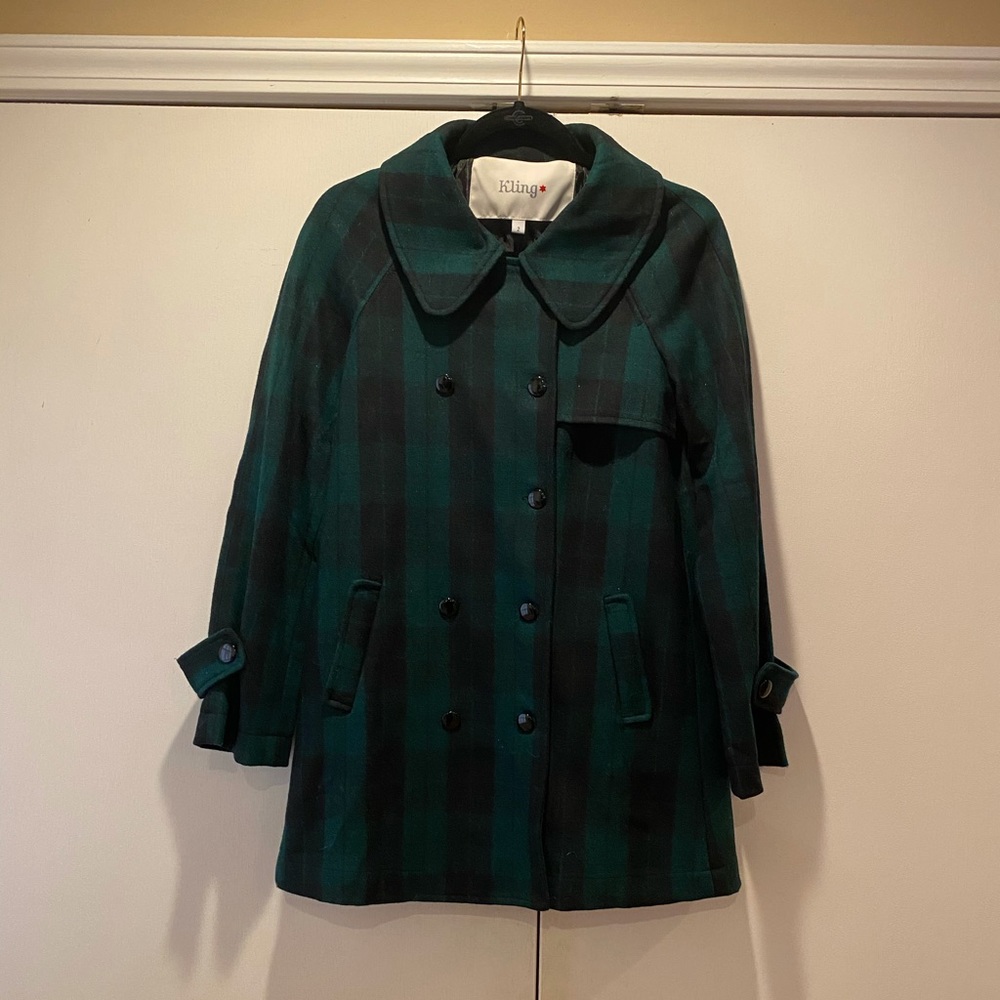 NWOT Kling Double Breasted Plaid Coat